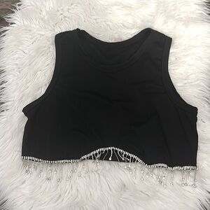 Black crop top with rhinestone
